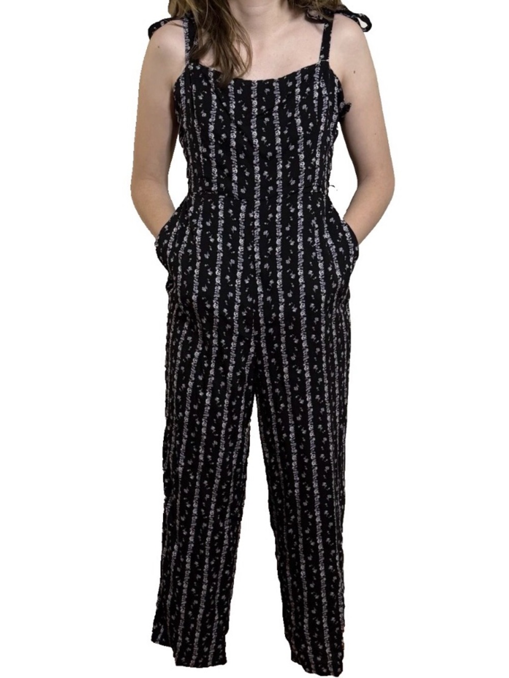 PAIGE Black Floral Jumpsuit Size US M / UK 12 Sleeveless Wide Leg Boho Chic